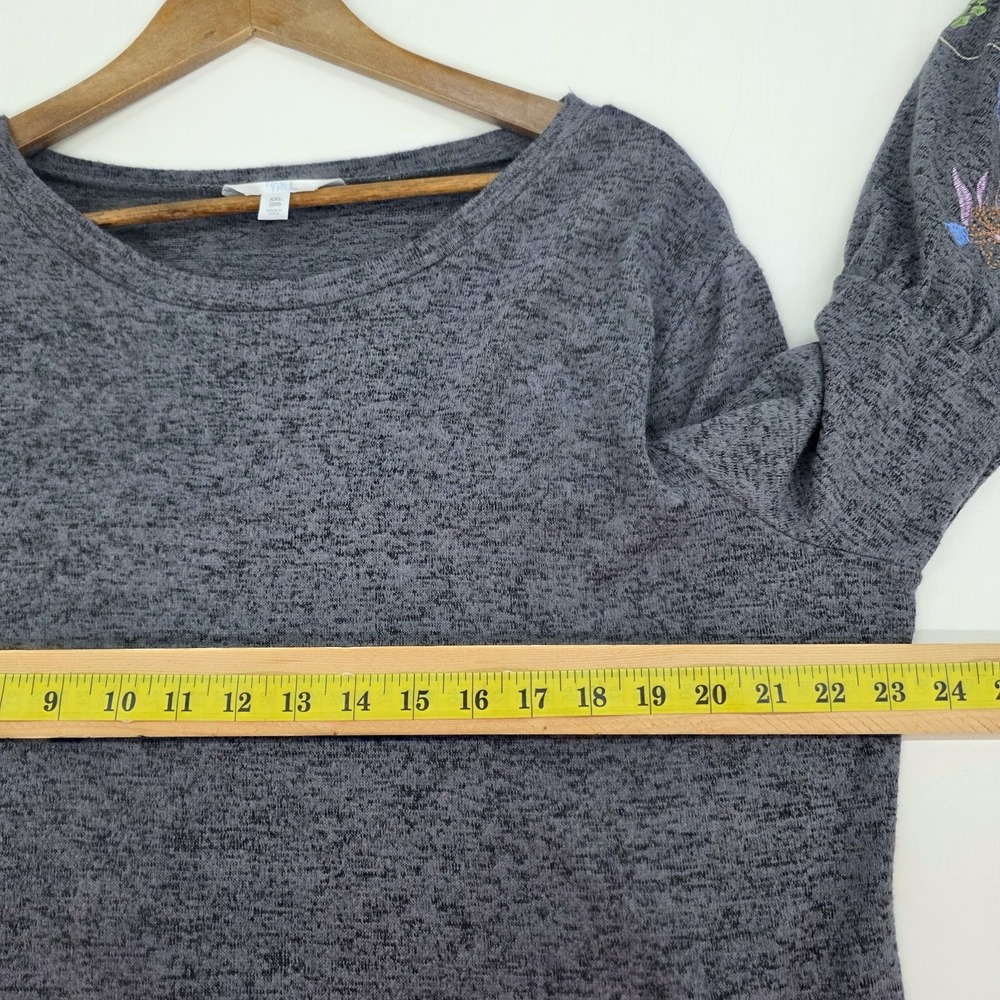 Time and Tru Womens XXL Charcoal Floral Embroidered Balloon Sleeve Knit Top - Picture 11 of 13